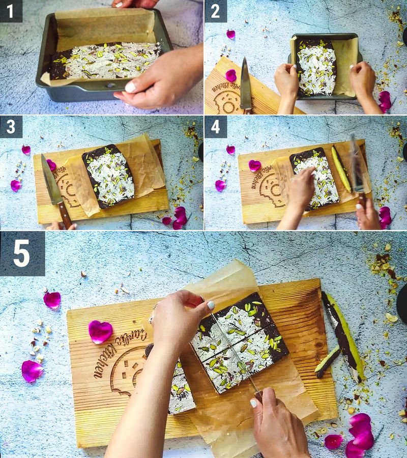 Image of the recipe cooking step-1-8 for Chocolate Burfi