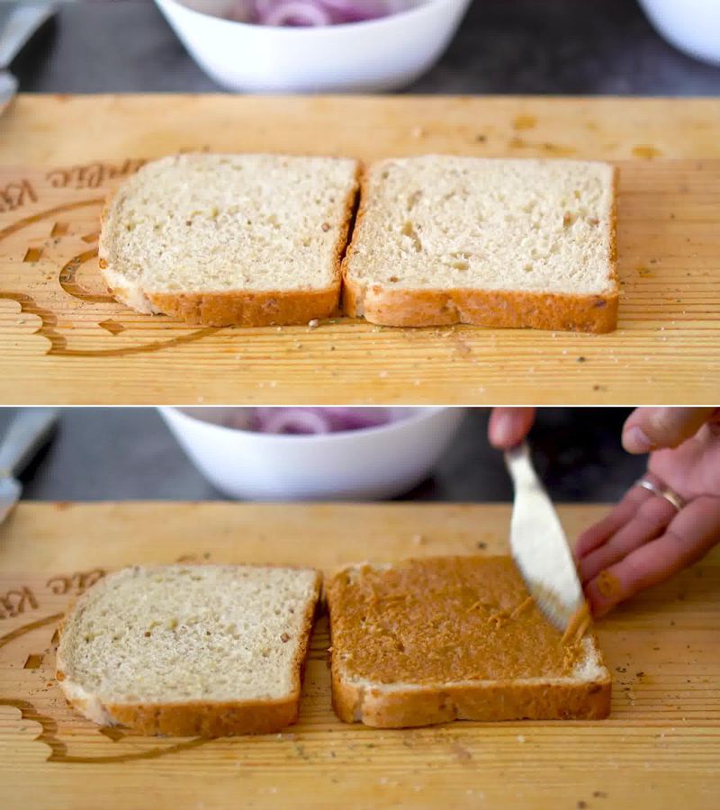 Image of the recipe cooking step-1-2 for Peanut Butter & Veggie Grilled Cheese Sandwich