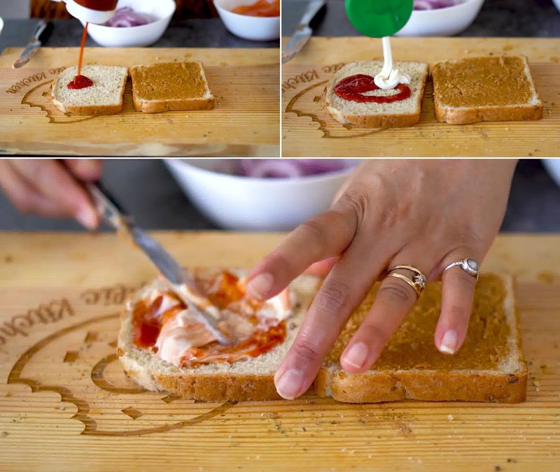 Image of the recipe cooking step-1-3 for Peanut Butter & Veggie Grilled Cheese Sandwich