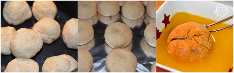 image of a bowl of uncooked bati and a cooked bati in ghee