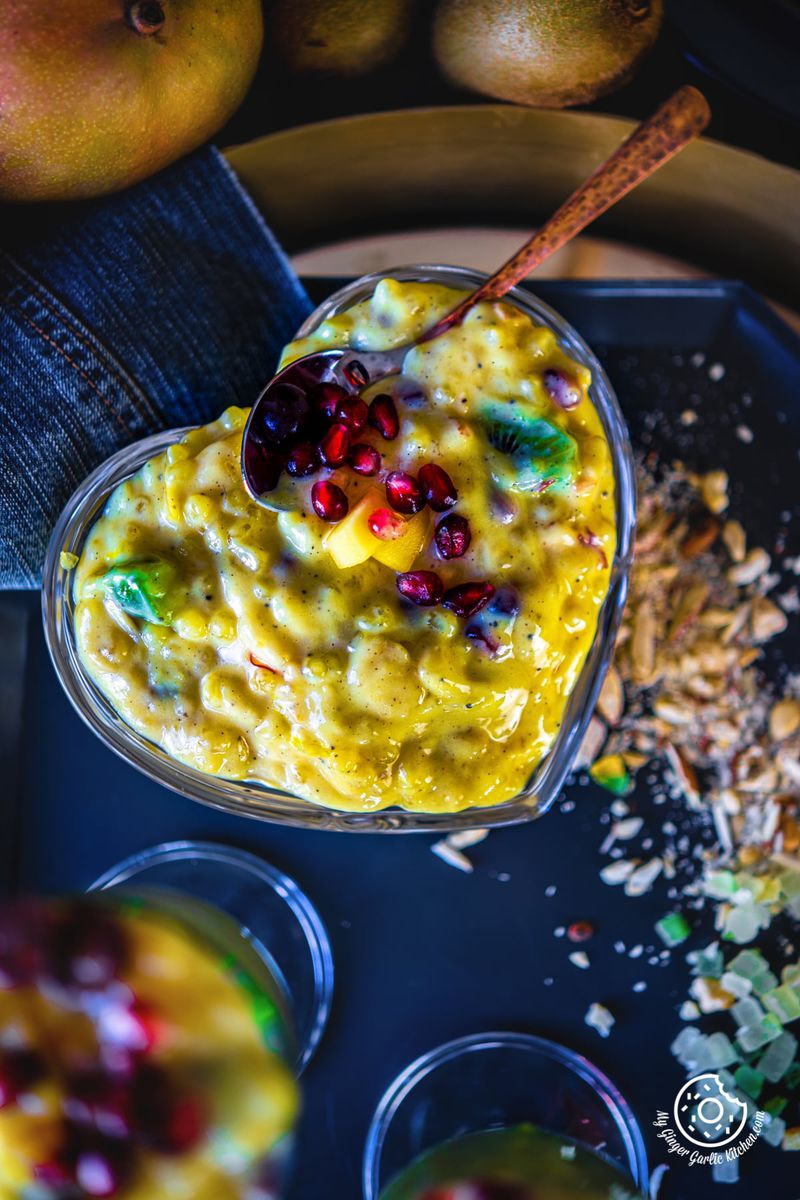 overhead shot of sago custard bowl
